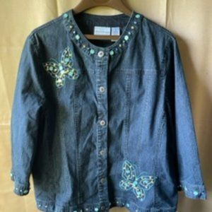 Alfred Dunner Butterfly Jean Jacket size 18